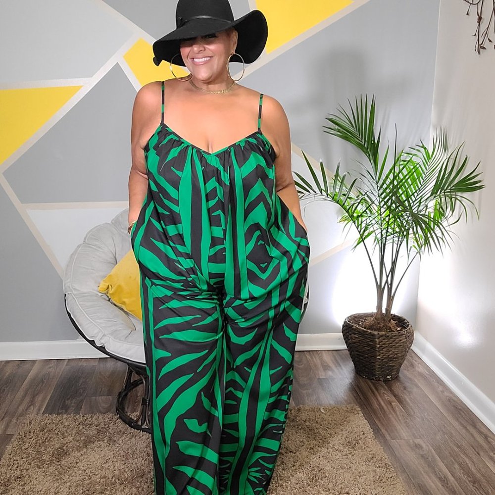 Green Animal Print Jumpsuit